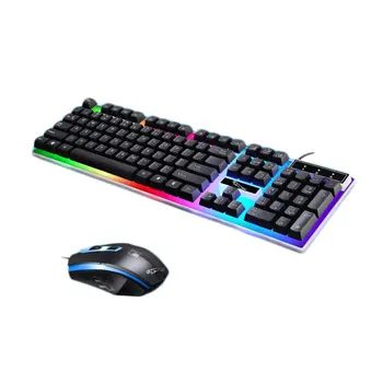 

Game Luminous Wired USB Mouse and Keyboard Suit With Rainbow Backlight LED Lights Ergonomic Mechanical Keyboard Gaming Mouse