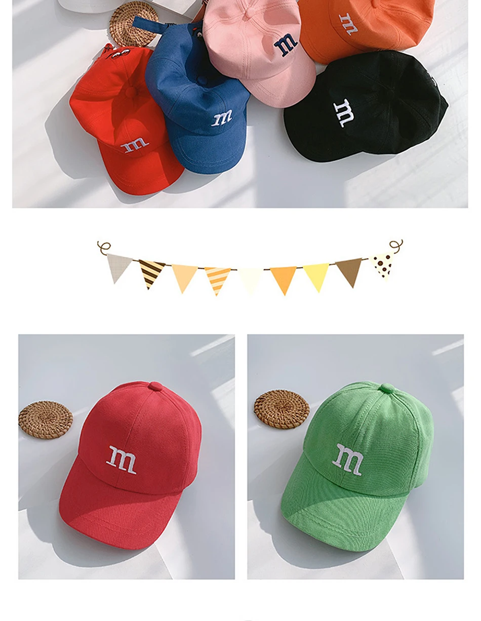 baby accessories basket Autumn Winter warm Baseball cap children's hat For lovely baby cotton breathable kids hats Girl Boy caps M Letter Embroidered baby accessories carry bag	