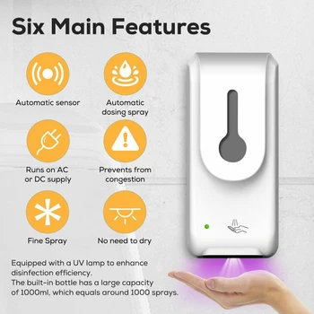 

1000ML Automatic Soap Dispenser Touchless Induction Sensor Disinfection Hand Washing Soap Dispenser Bathroom Fixture Home Tools