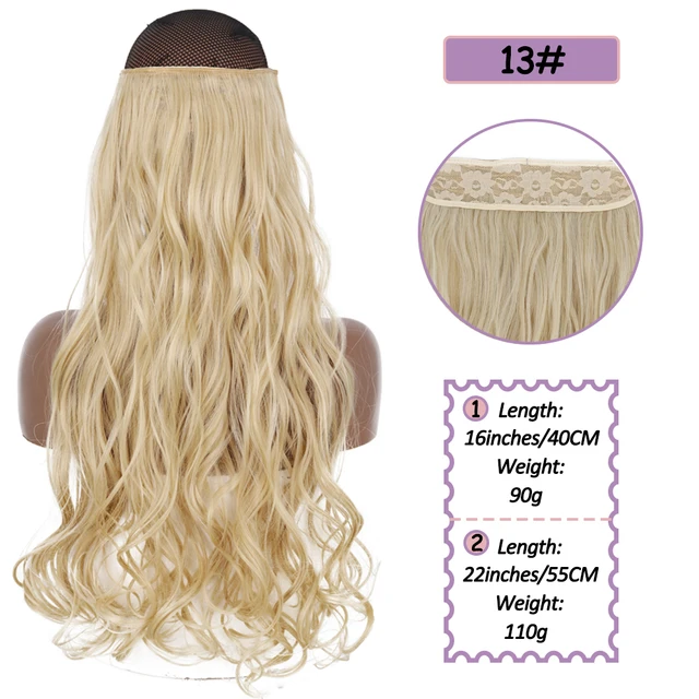 Synthetic No Clip Halo Hidden Hair Extension Ombre Artificial Natural Fake False Long Short Straight Hairpiece Blonde For Women 13