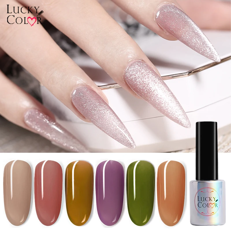 Гель-лак для ногтей LUCKY COLOR 9D блестящий кошачий глаз Серебряное желе телесный цвет