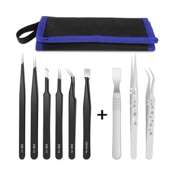 

9 Pcs Tweezers Set Stainless Steel Anti-Static Precision Tweezers for Electronic Mobile Phone Repair Tools Hand Tools