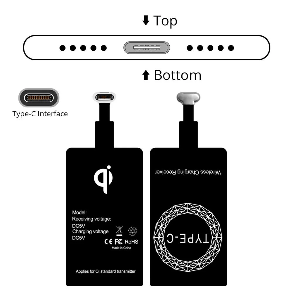 Universal Wireless Charger 5W QI Charging Pad Micro USB Type C Charge Receiver for Android Phone Tablet Wireless Adapter Kit - Цвет: Type C Receiver