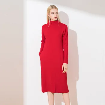 

women s dresses work casual sexy office lady knitted dress 2019 new arrivals plus big size free ship long red thick turtle neck