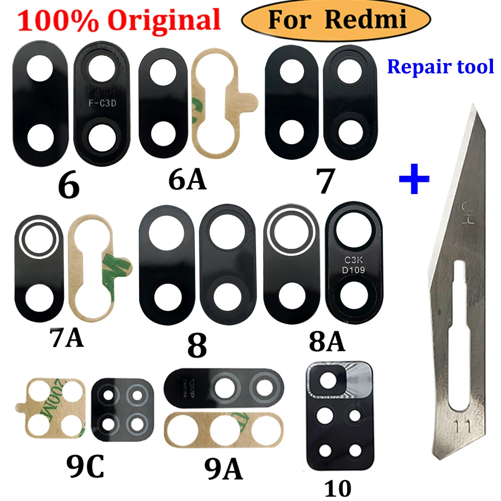 100% Original Replacement Parts For Xiaomi Redmi 6A 6 7 7A 8 8A 9 9A 9C 10 Rear Back Camera Glass Lens With Sticker Glue | Мобильные