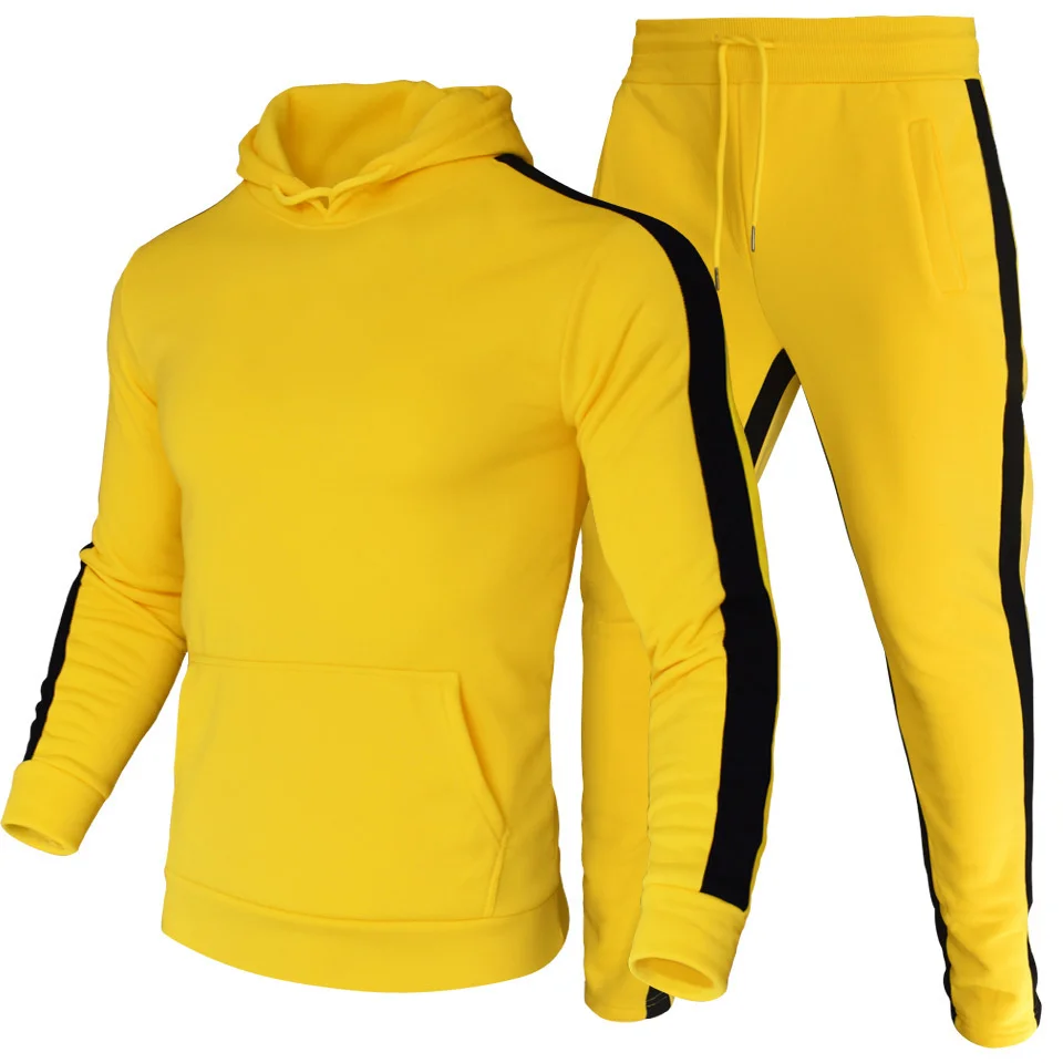 Men's Striped Pants Set Fitness Contrast Hoodies Sweatshirt And Pants ...