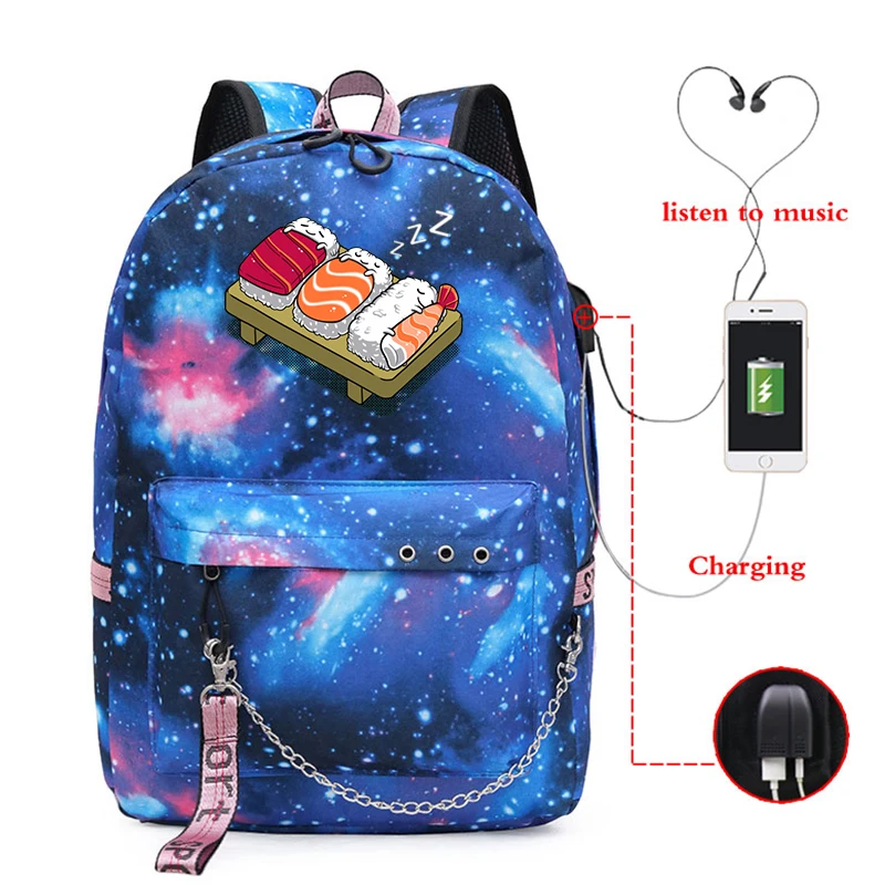 

Sushi Sleep Backpack Teenagers Large School Bags Student Usb Laptop Custom Backpacks Boys Girls Children Cute Bookbag Schoolbag