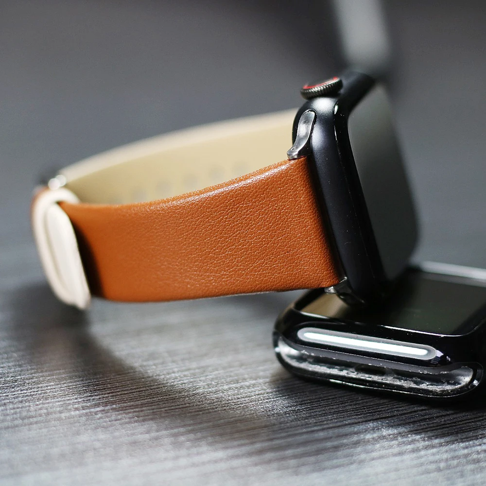 Ремешок кожаный для Apple Watch Band 44 мм 40 42 38 новый молочно-белый коричневый браслет