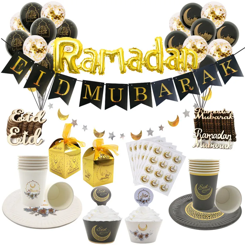 Boxes Sticker Paper-Banner Balloons Party-Supplies Mubarak-Decoration Festival Gift Happy-Ramadan