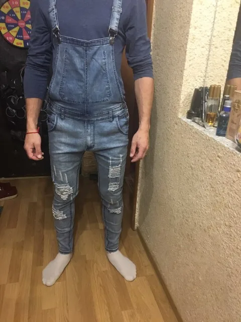 Модные Для Мужчин's Рваные джинсы комбинезоны Марка NEW Fashion Hi Street рваные джинсовые Комбинезон для человек штаны с подтяжками Размеры S-XXXL Лидер продаж