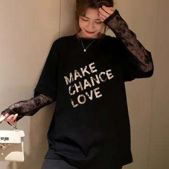 

2020 Girls Letter Female T Shirt T Casual Spring Lady T Shirts Tees Diamonds Patchwork Fake 2 Pieces Female Sweater Tops