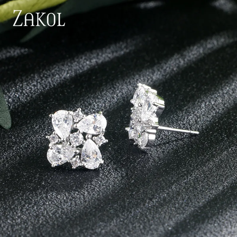 ZAKOL изысканный фианит, классические серьги-гвоздики в форме капель, для женщин, для работы, на каждый день, подарок на день рождения, ювелирные изделия, FSEP377