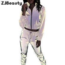 Модный спортивный костюм для женщин, повседневный комплект из 2 предметов для бега, набор светоотражателей, короткий топ с длинными рукавами+ штаны, спортивная одежда для фитнеса# g4