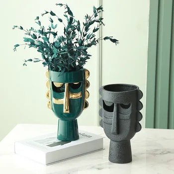 

Nordic Vases Design Modern Face Art Hollow-out Vase Living Room Flower Arrangement Ceramic Home Decoration Maison Accessories