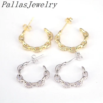 

5Pairs Cubic Zircon Fashion Jewelry Circle Charm Stud Earrings CZ Micro Paved Gold / Silver Color Link Chain Earring For Female