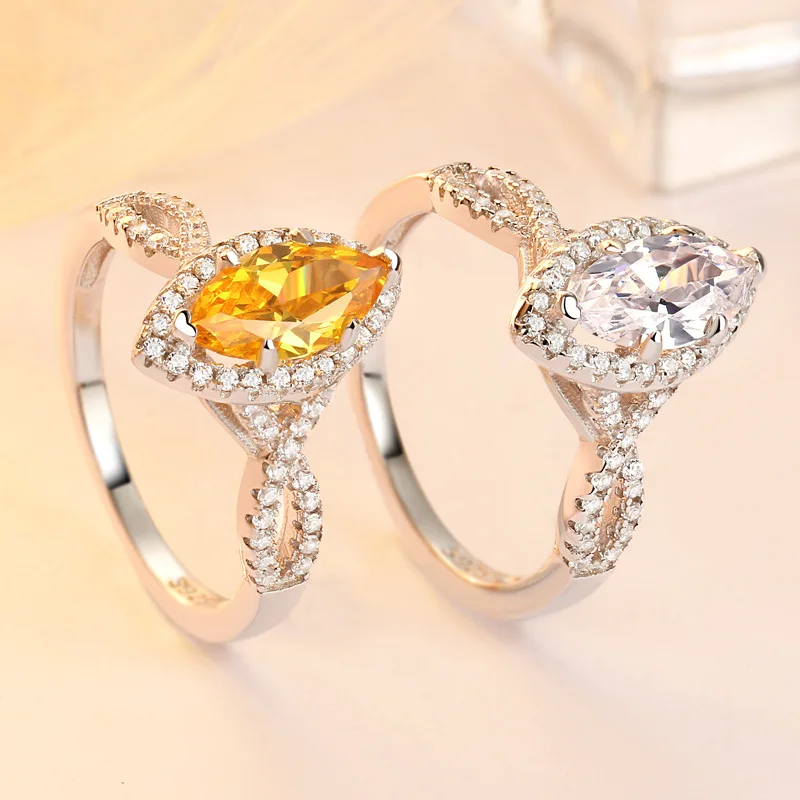

CS1373 Pure Silver Ring Lady Luxury Individual Horse Eye Yellow Crystal Zircon Fashion Ring Gem Factory Wholesale