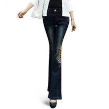 Джинсы с вышивкой новые осенние и весенние размера плюс Хлопковые женские Брендовые брюки с высокой талией