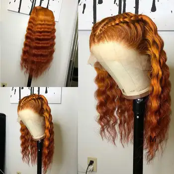 

Deep Wave 13x6 Lace Front Human Hair Wig Ginger Orange Colored Pre Plucked Brazilian Remy HD Transparent Invisible Lace Wig