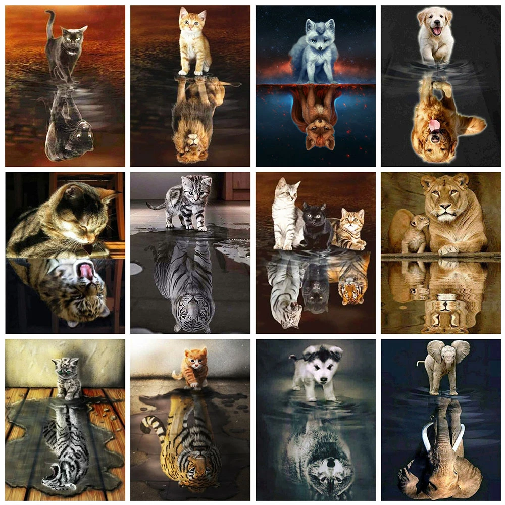 Growing up animal reflection 5D Diy diamond painting cross stitch embroidery mosaic European home decoration | Дом и сад