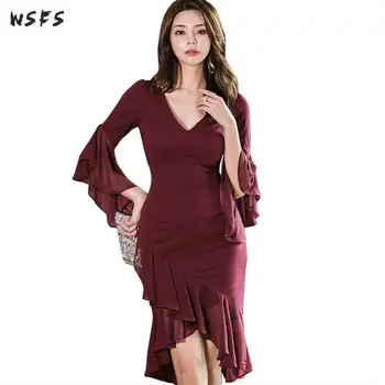 

Autumn Dress Women Red Asymmetrical Mermaid Elegant Long Chiffon Women Dresses Big Size Bandage Bodycon Sexy Party Night Clothes