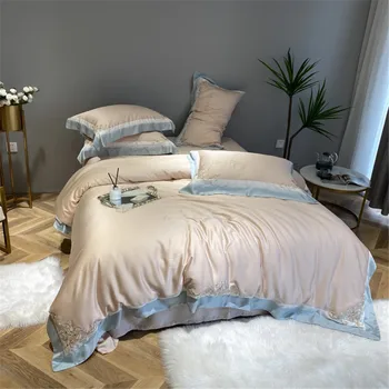 

French Simple Wind Spring and Summer High-end Embroidery 60 Double-Sided Tencel Cool Feeling Four-piece Set Solid Color Beddings