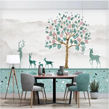 

milofi custom large wallpaper mural 3D green small fresh elk background wall