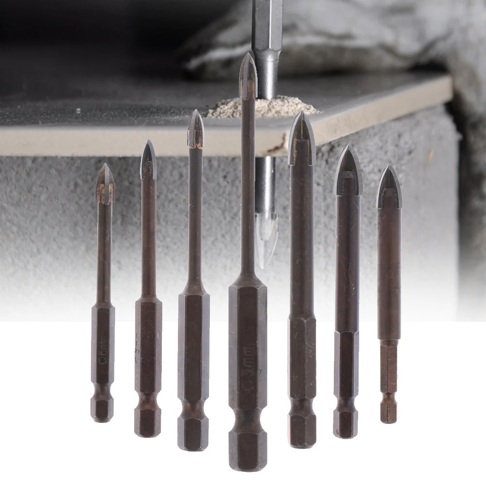 

3/4/5/6/8/10/12mm Titanium Tungsten Carbide Tile Glass Cross Spear Head Drill Bits 1/4" Hex Shank For Masonry Drilling Durable
