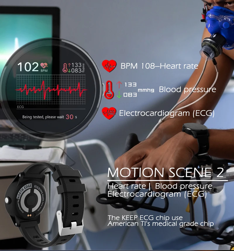 NORTH EDGE Smart PPG+ ЭКГ кровяное давление для мужчин и женщин часы фитнес-трекер пульсометр шагомер цифровые наручные часы час