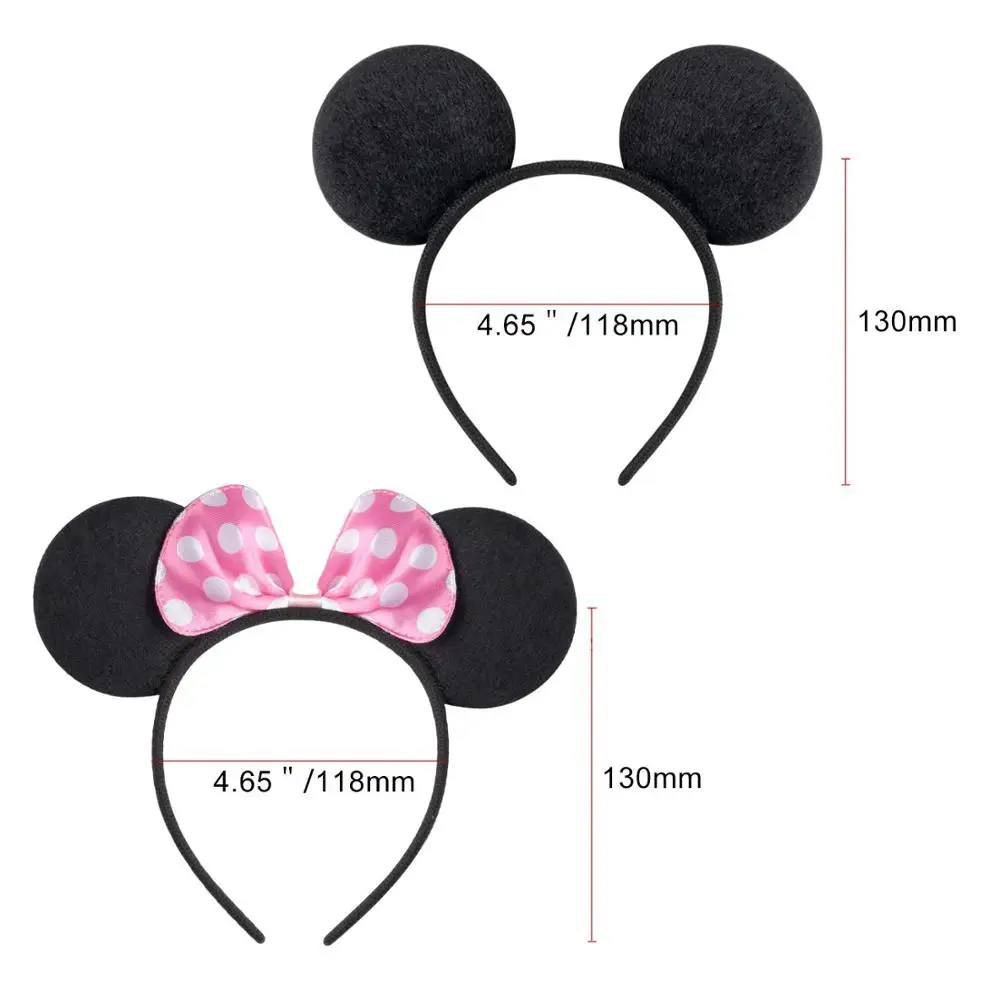 Party Toys 12pcs Minnie Mouse Ears Solid Black Pink Bow Headband Set Costume Deluxe Fabric Mickey Mouse Ears Headband for Party Favor Gifts