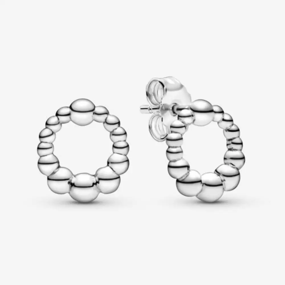 

2020 Valentine's Day 100% 925 Sterling Silver Stud Earrings Beaded Circle Stud Earrings Unique Design ever for Women Jewelry