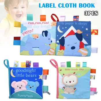 

3 Pcs/Set Animal Stereo Cloth Book Soft Baby Books Tear Label Early Sensory Education Baby Rattle Plush Toys S7JN