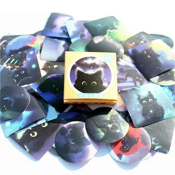

Hot Sale Cartoon Black Cat Notebook Notepad Sticker Creative Shine Replaceable Sticker Stationery Gift Traveler Journal