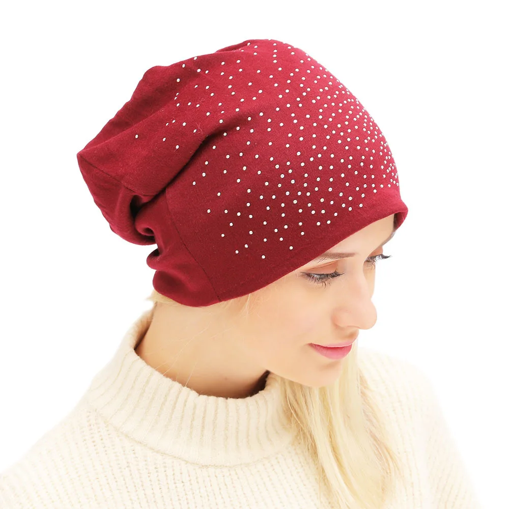 Fashion Pearl Winter Hat Women Solid Color Skullies Beanies Female Caps Soft Warm Cotton Hats Ladies |