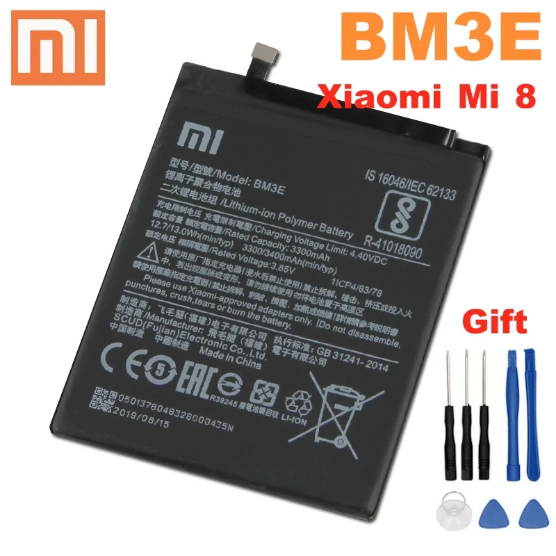 Оригинальный аккумулятор Xiao mi 100% BM3E 3400 мАч для Xiaomi Mi 8 Mi8 M8 высококачественные сменные батареи телефона +