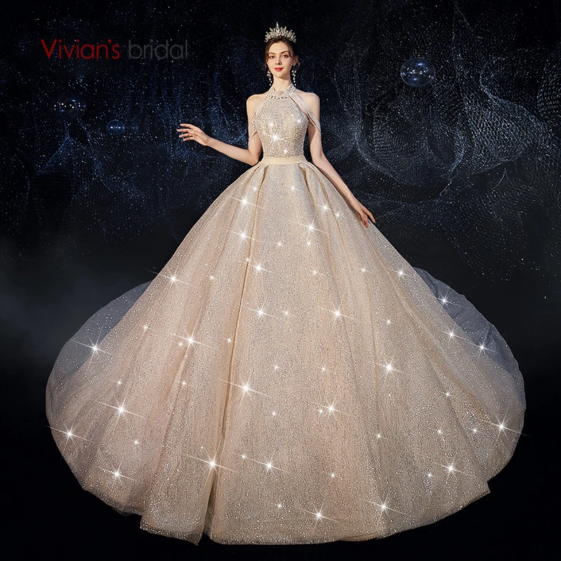 Роскошное блестящее свадебное платье Vivian's для невесты звездное небо