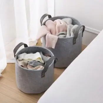 

Grey Felt Storage Basket Bedroom Closet Clothing Storage Bin with Handle Basket Kids Toy Sundries Organizer Hamper