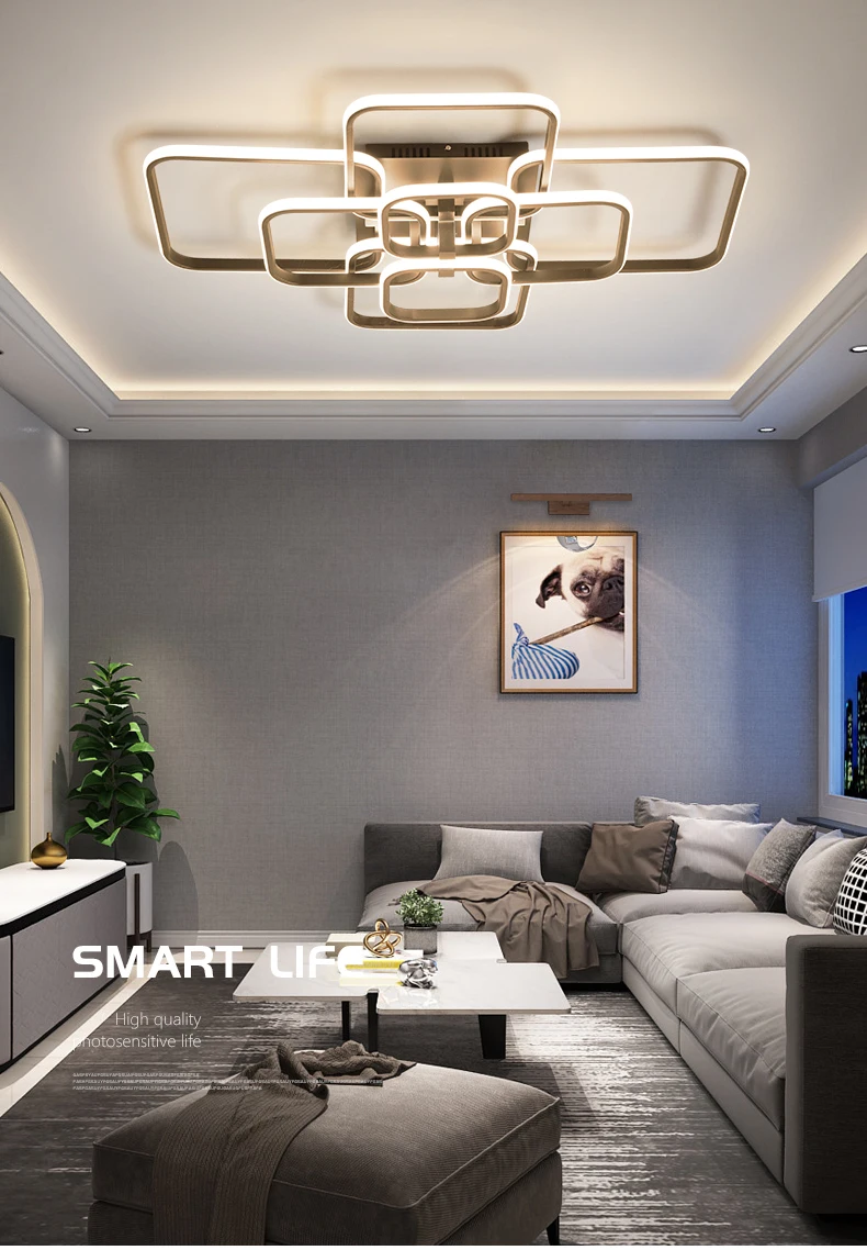 Modern Ceiling Light For Living Room Decorations Bedroom Loft LED Chandelier 2021 Brown Square Smart Lamp With Remote Dimmable the range ceiling lights