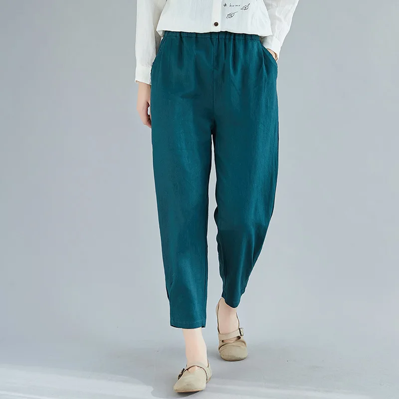 Johnature Spring 2020 New Casual Solid Color Loose Ankle-length Pants Korean Elastic Waist Women Harem | Женская одежда