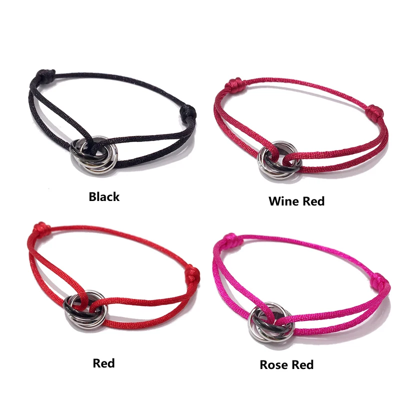 Top Simple 15 Colors Rope With Silver Biack Stainless Steel Trinity Circles Bracelet Bracelets for Men Women Fashion Jewelry | Украшения и