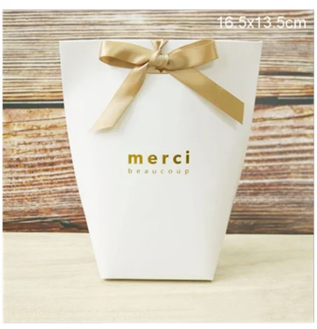 5 шт. высококлассные черно-белые бронзовые "Merci" Сумки для конфет французские спасибо Свадебные сувениры Подарочная коробка посылка на день рождения - Цвет: Merci16.5x13.5cm