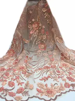 

New design strand embroidery French mesh tulle African lace fabric Nigeria lace for wedding dress DIY apparel fabric 5 yards