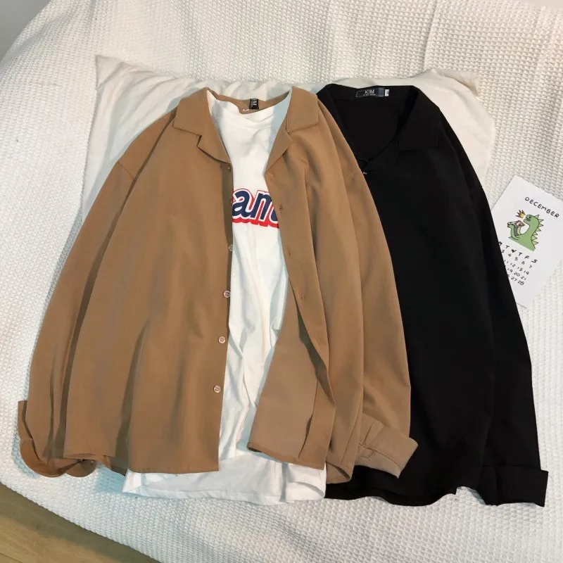 드레스 셔츠 남성 패션 솔리드 컬러 비즈니스 캐주얼 사회 남성 셔츠 Streetwear 야생 느슨한 긴팔 셔츠 남성 M-2XL