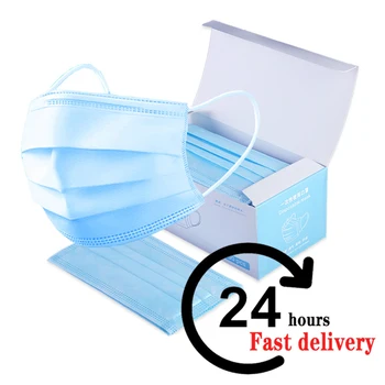 

50PCS/Lot Disposable Face Mascarillas Anti-Dust Face Surgical Filter Earloop Activated Carbon Blue Non-woven Medical Dental Use