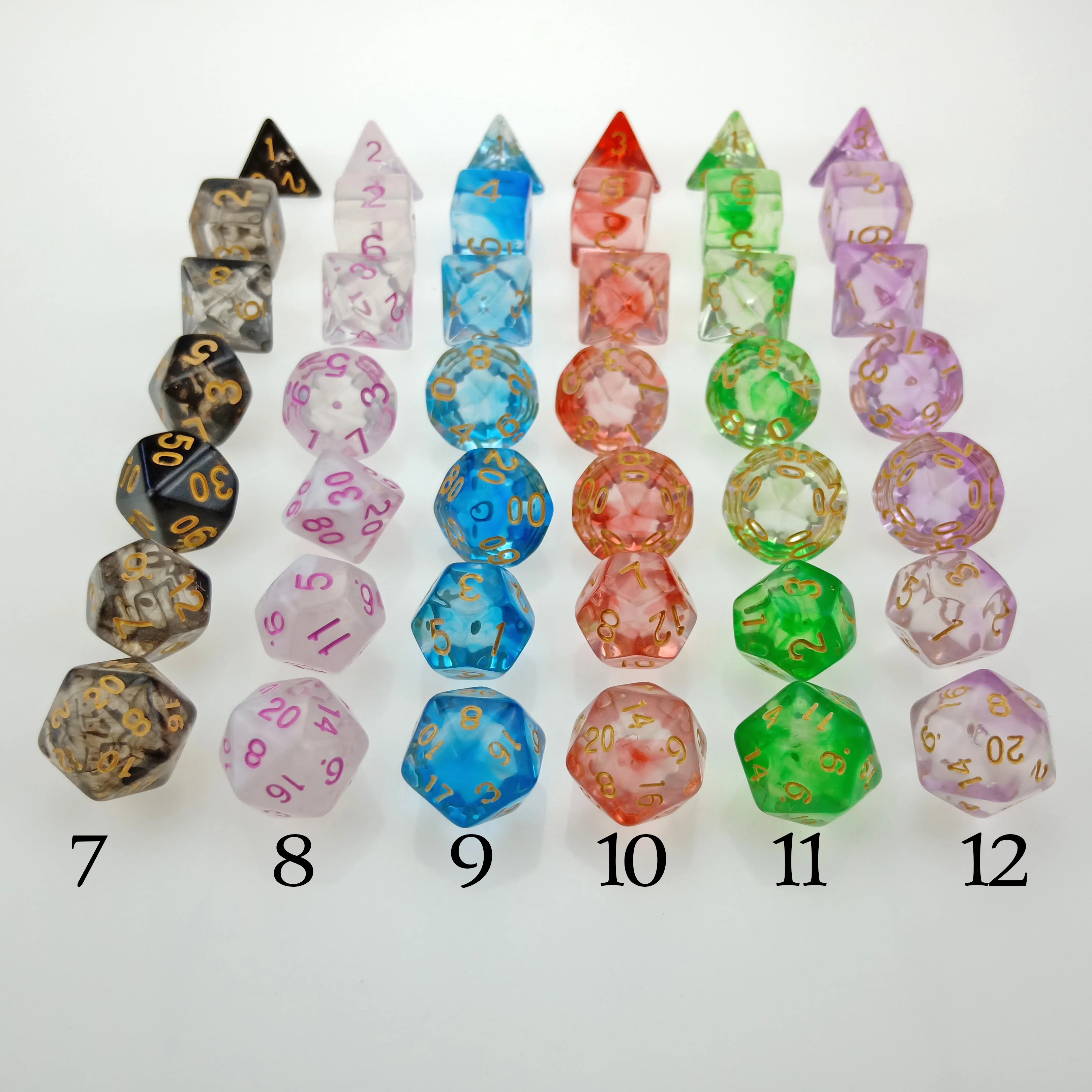 Полупрозрачная коллекция Rollooo игральные кости DND набор 7 Die D4 D6 D8 D10 D % D12 D20 для