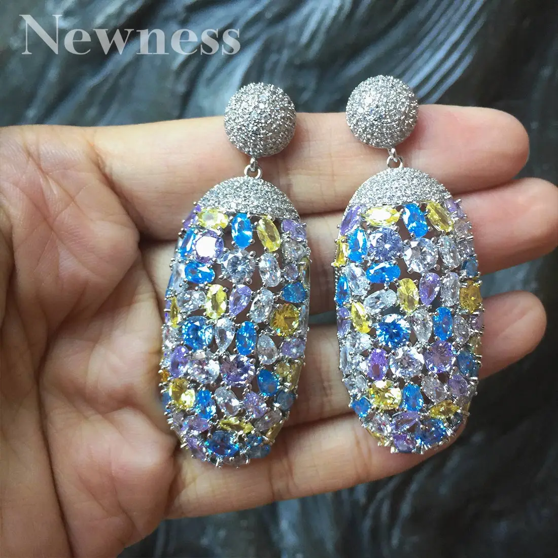 Newness Elegant Multi-color Flower Cubic Zircon Women Stud Earrings Brincos Jewelry For Bridal Wedding