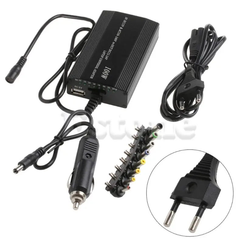 8Pcs universal laptop charger adapter Adjustable Portable Charger 100W 9-15V EU Plug For Laptop In Car Notebook