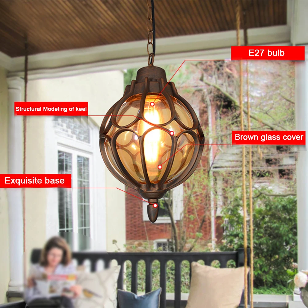 

Home Pendant Light Courtyard Easy Install Decoration Outdoor Garden Ball Shape Ceiling Anti Rust Waterproof Hanging Vintage
