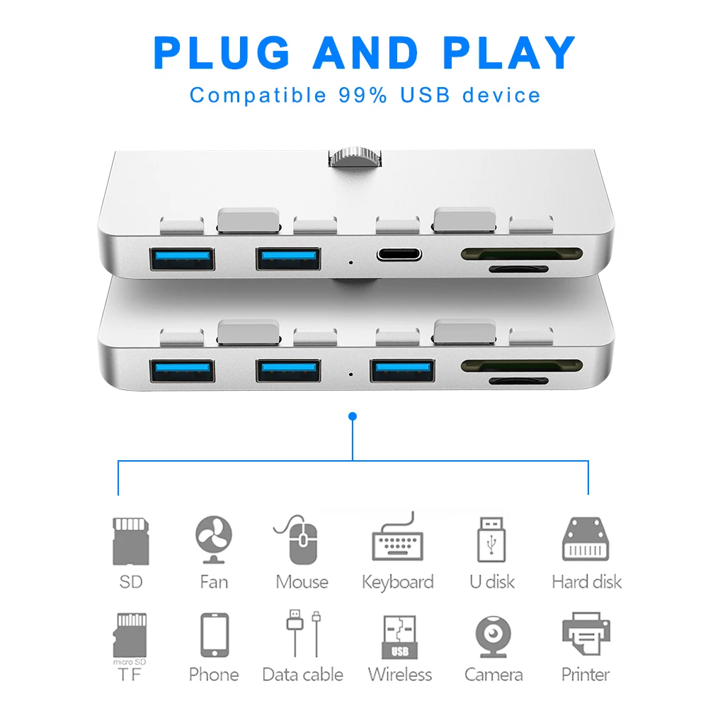 Rocketek алюминиевый сплав usb 3,0 концентратор 3 порта адаптер сплиттер с SD/TF кард-ридер для iMac 21,5 27 PRO тонкий компьютер Unibody