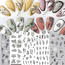 10pcs Black White Flower 3D Nails Sticker Geometry Decals DIY Decals Peony Women Face Designs For Nail Art Manicures Decorations