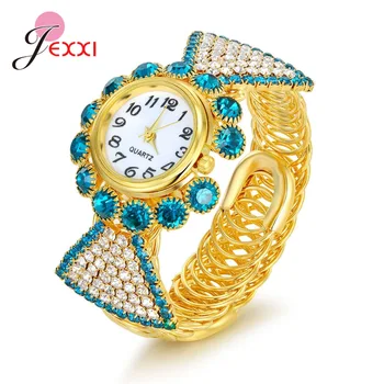 

Newest Hot Sale Bracelet Watch Colorful Cubic Zircon Handmade Bling Quartz Watch Jewelry for Female High Quality Cheap Price